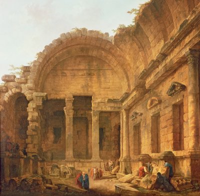 Interieur van de Tempel van Diana in Nimes door Hubert Robert